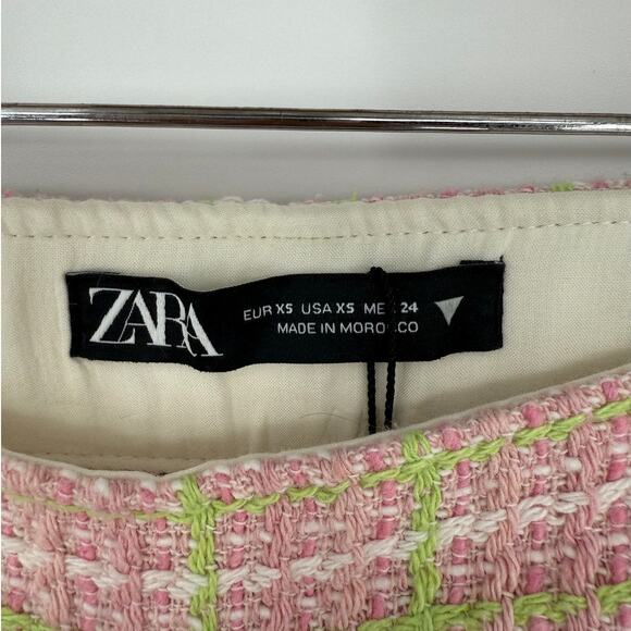 Zara Skort Tweed Shorts Skirt Pink Green Pastel Mini Viral Spring Summer Sz XS - Picture 3 of 6